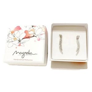 Magnolia Sterling Silver Earrings Lines of Crystals Drop Elegant Formal Wedding